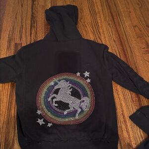 Super Soft by “Butter” Black Hooded Jacket with Multicolor Sleeve Details